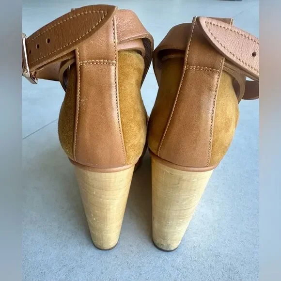 Hermes Tan Suede and Leather Wooden Wedge Ibiza Sandals size 38 - Picture 7 of 15